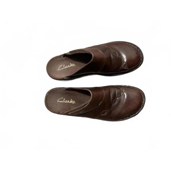 Clarks Brown Leather Women's Slip-On Shoe Clogs sz 7 - Picture 2 of 6